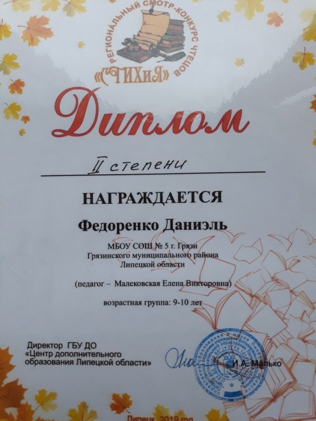 В областном смотре-конкурсе "СТИХиЯ" оценили выступление учащегося грязинской школы №5