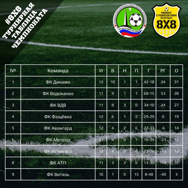 Турнирная таблица Чемпионата Липецкой области по футболу 8х8 после 13 тура